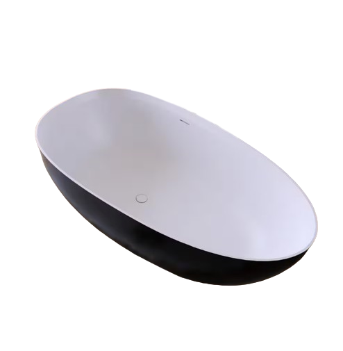 Luna 71 in. x 35 in. Stone Resin Solid Surface Flatbottom Freestanding Soaking Bathtub in White Inside and Black Outside