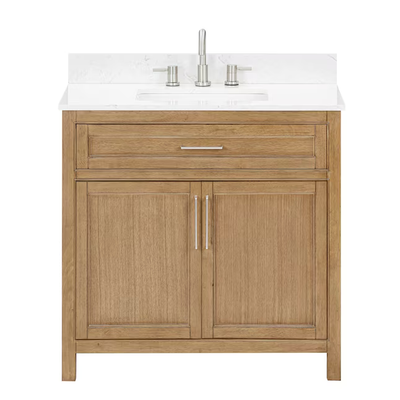 allen + roth Connery 36-in Warm Oak Undermount Single Sink Bathroom Vanity with White Engineered Stone Top