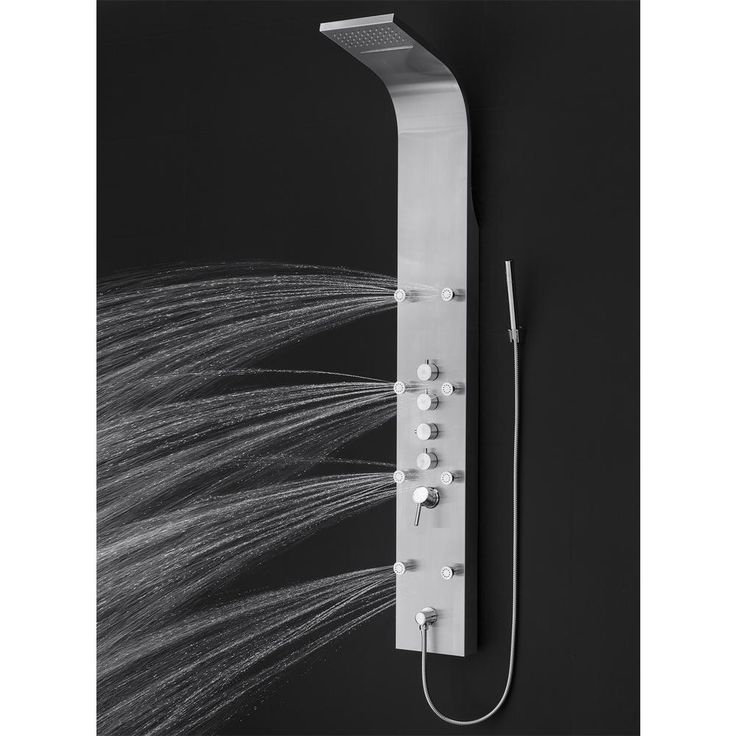 65 in. 8-Jet Rainfall Shower Panel System with Rainfall Waterfall Shower Head and Shower Wand in Stainless Steel