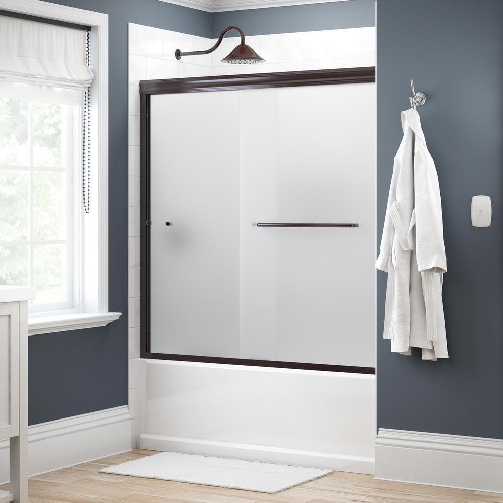 Simplicity 60 in. x 58-1/8 in. Semi-Frameless Traditional Sliding Bathtub Door in Chrome with Rain Glass - Super Arbor