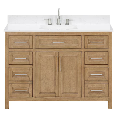 allen + roth Connery 48-in Warm Oak Undermount Single Sink Bathroom Vanity with White Engineered Stone Top
