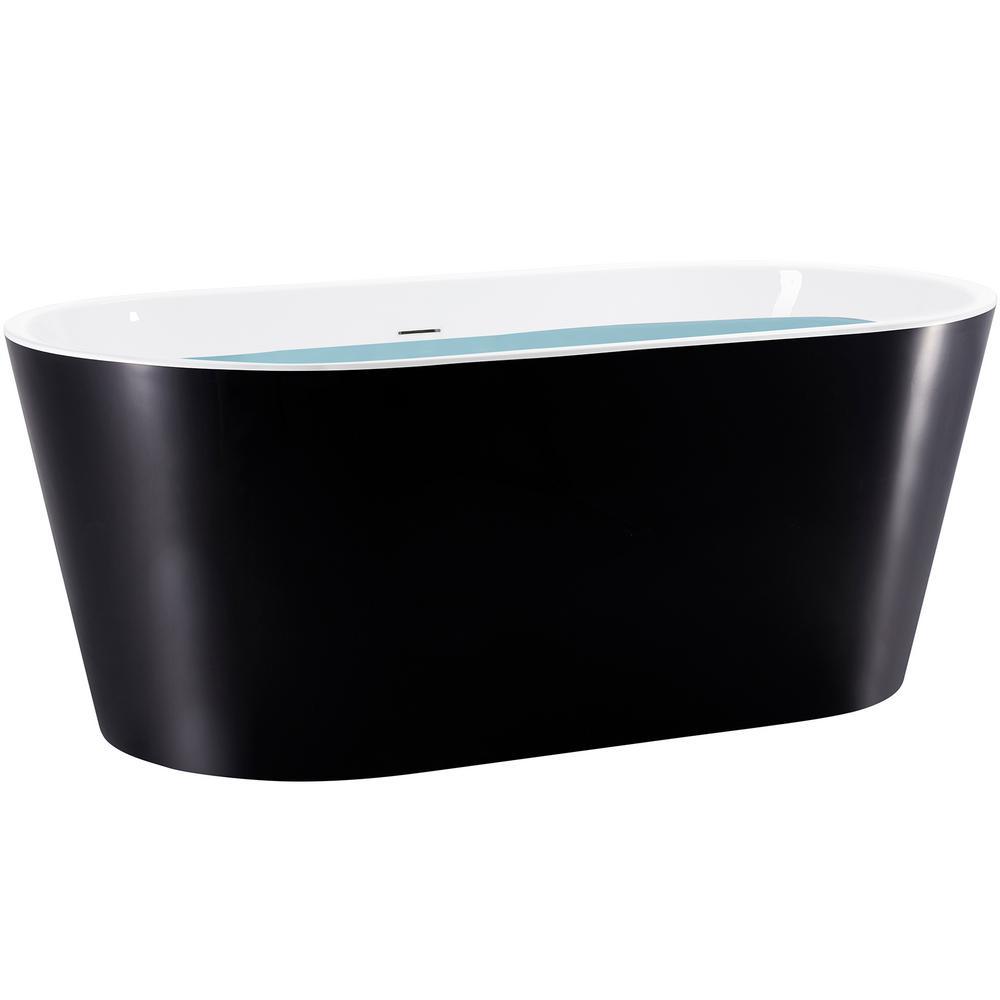 59 in. Fiberglass Double Ended Flatbottom Non-Whirlpool Bathtub in Glossy Black - Super Arbor