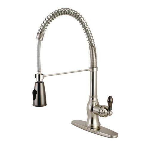 Kingston Brass Kaiser Brushed Nickel/Black Stainless Steel 1-Handle Deck-Mount Pre-rinse Handle Kitchen Faucet (Deck Plate Included)