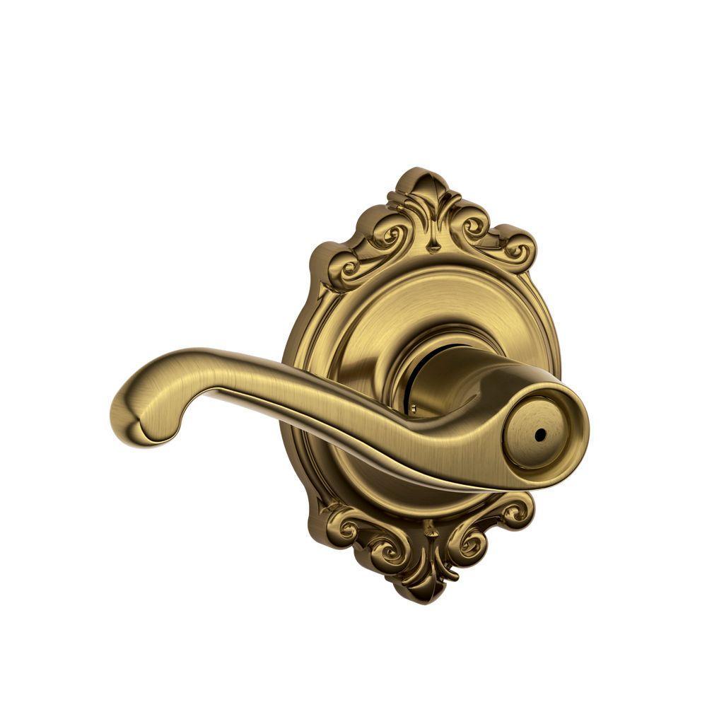 Flair Aged Bronze Privacy Bed/Bath Door Lever with Brookshire Trim - Super Arbor