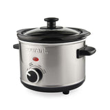 1.5 Qt. Brushed Stainless Steel Slow Cooker with Temperature Settings and Tempered Glass Lid