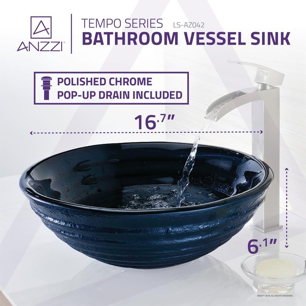 Tempo Series Deco-Glass Vessel Sink in Coiled Blue - Super Arbor
