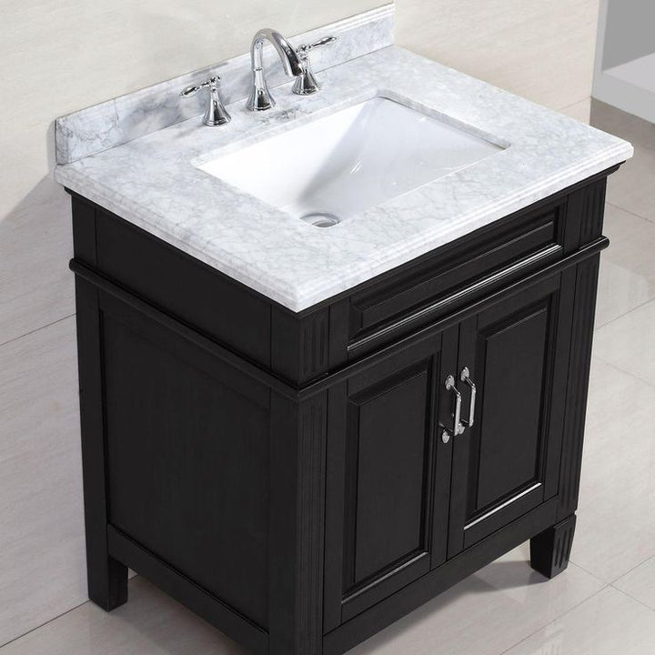 Blaine 30 in. Vanity in Black with Marble Vanity Top in Carrara White