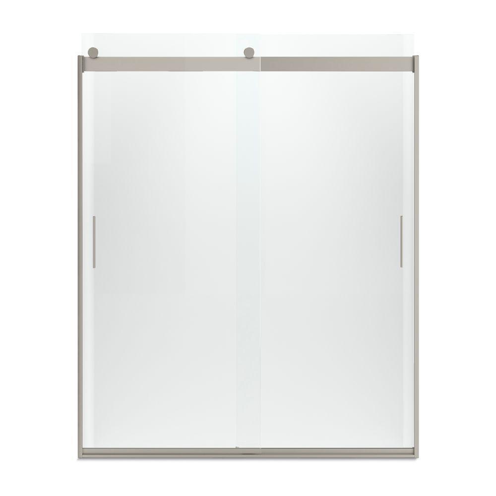 Levity 59 in. x 74 in. Frameless Sliding Shower Door in Nickel with Handle - Super Arbor