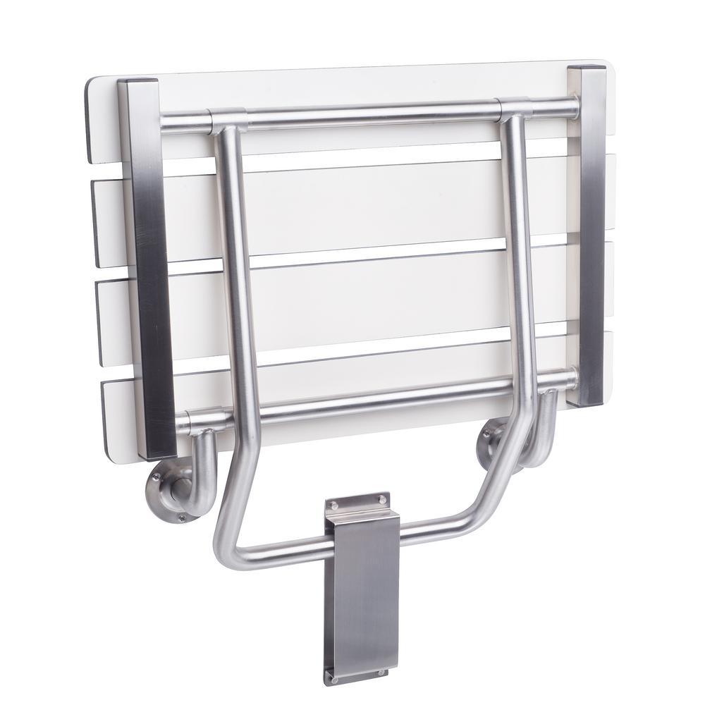 22 in. W x 16 in. D Rectangular White Phenolic Slatted Folding Shower Seat with Wall Bracket Mount - Super Arbor