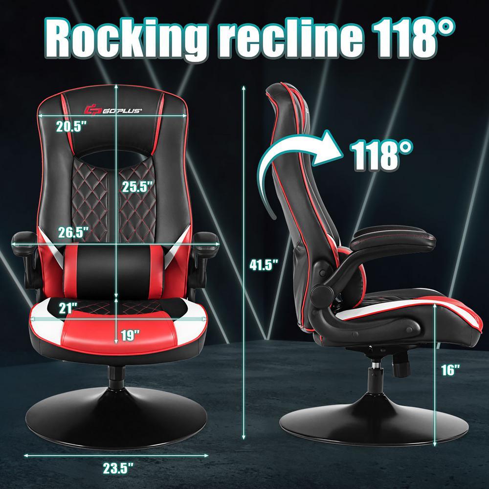 Red PVC Rocking Gaming Chair Rocker Racing Style Computer Office Chair 360¬∞ Swivel - Super Arbor