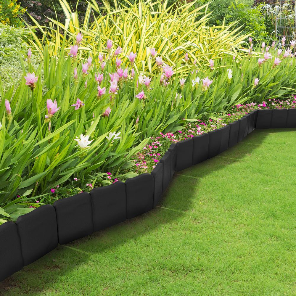 Pure Garden 0.75 in. x 10 in. x 9 in. Black Plastic Garden Edging Stone-Look Border (10-Piece) - Super Arbor