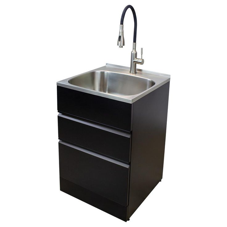 All-in-One 22 in. x 22 in. x 35 in. Metal Drop-In Laundry/Utility Sink and Cabinet in Black