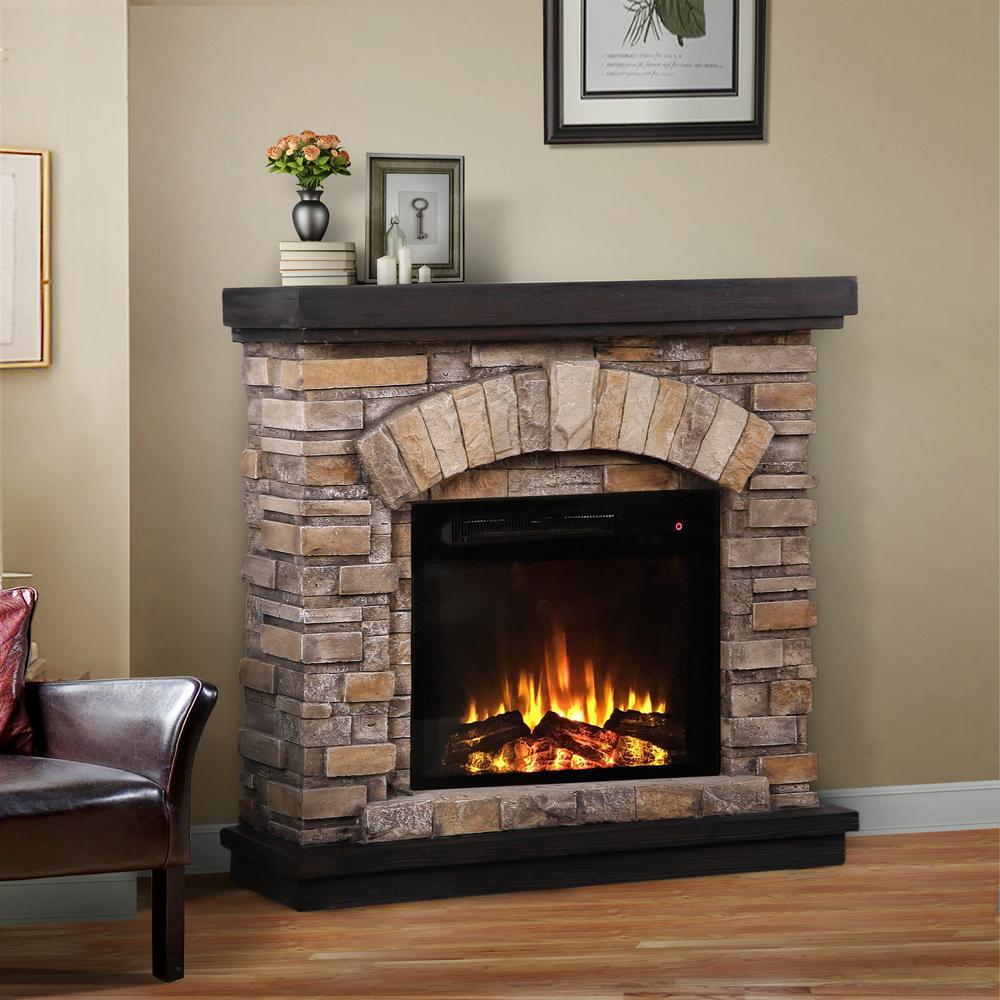 36 in. Freestanding Electric Fireplace in Tan - Super Arbor