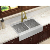 Brimley Retrofit Dual Mount Stainless Steel 33 in. 1-Hole 50/50 Double Bowl Flat Farmhouse Apron Front Kitchen Sink