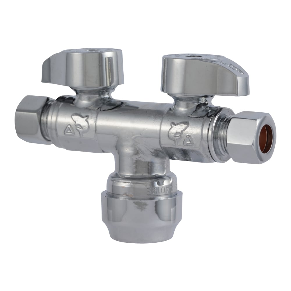 SharkBite Brass 1/2-in Push-to-Connect x 3/8-in OD Compression Quarter-Turn Dual Shut-Off Valve