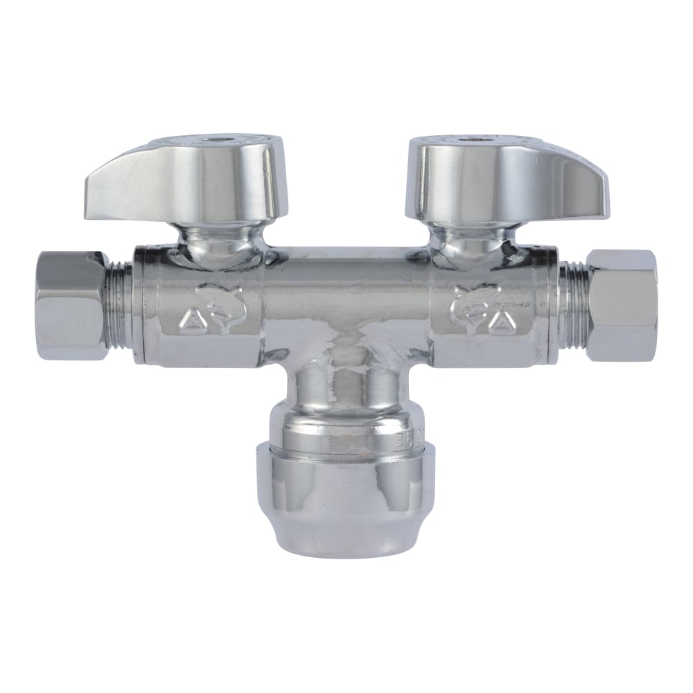 SharkBite Brass 1/2-in Push-to-Connect x 3/8-in OD Compression Quarter-Turn Dual Shut-Off Valve