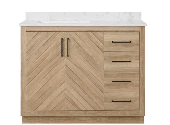 Huckleberry 42 in. W x 19 in. D x 34 in. H Single Sink Bath Vanity in Weathered Tan with White Engineered Marble Top
