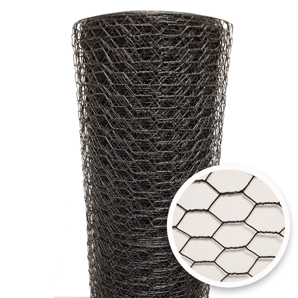 Acorn International 150-ft x 20-Gauge Black Galvanized Steel Chicken Wire Rolled Fencing with Mesh Size 1-in