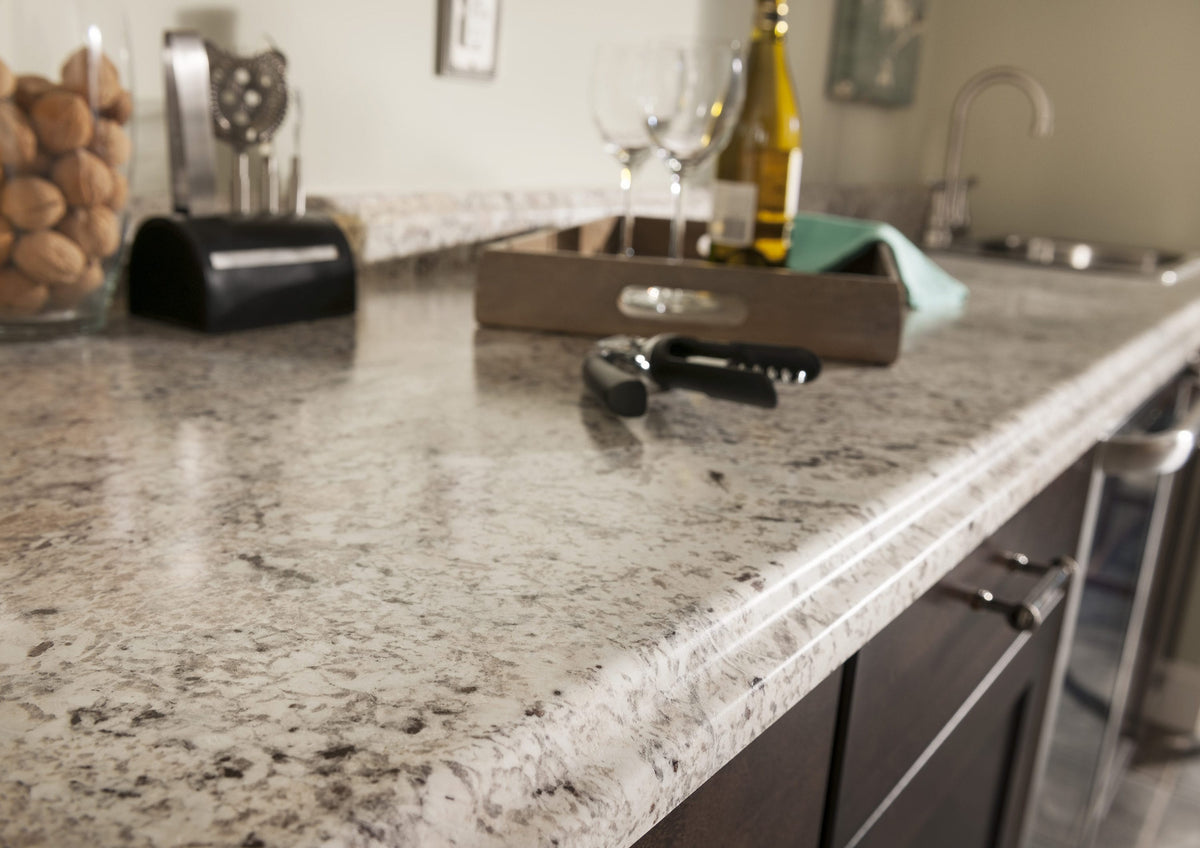 VT Dimensions Formica Etchings 6-ft x 25.5-in Ouro Romano Straight Laminate Kitchen Countertop with Integrated Backsplash