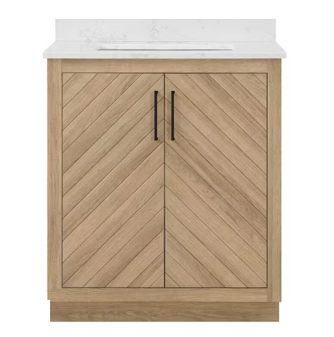 Huckleberry 30 in. W x 19 in. D x 34 in. H Single Sink Bath Vanity in Weathered Tan with White Engineered Marble Top