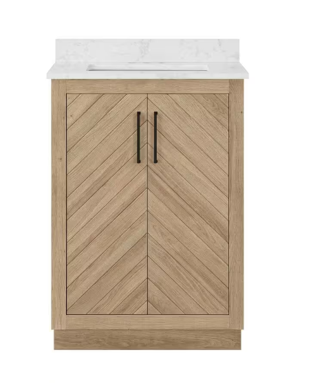 Huckleberry 24 in. W x 19 in. D x 34 in. H Single Sink Bath Vanity in Weathered Tan with White Engineered Marble Top