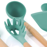 Mint Green Silicone and Wood Cooking Utensils (Set of 9)