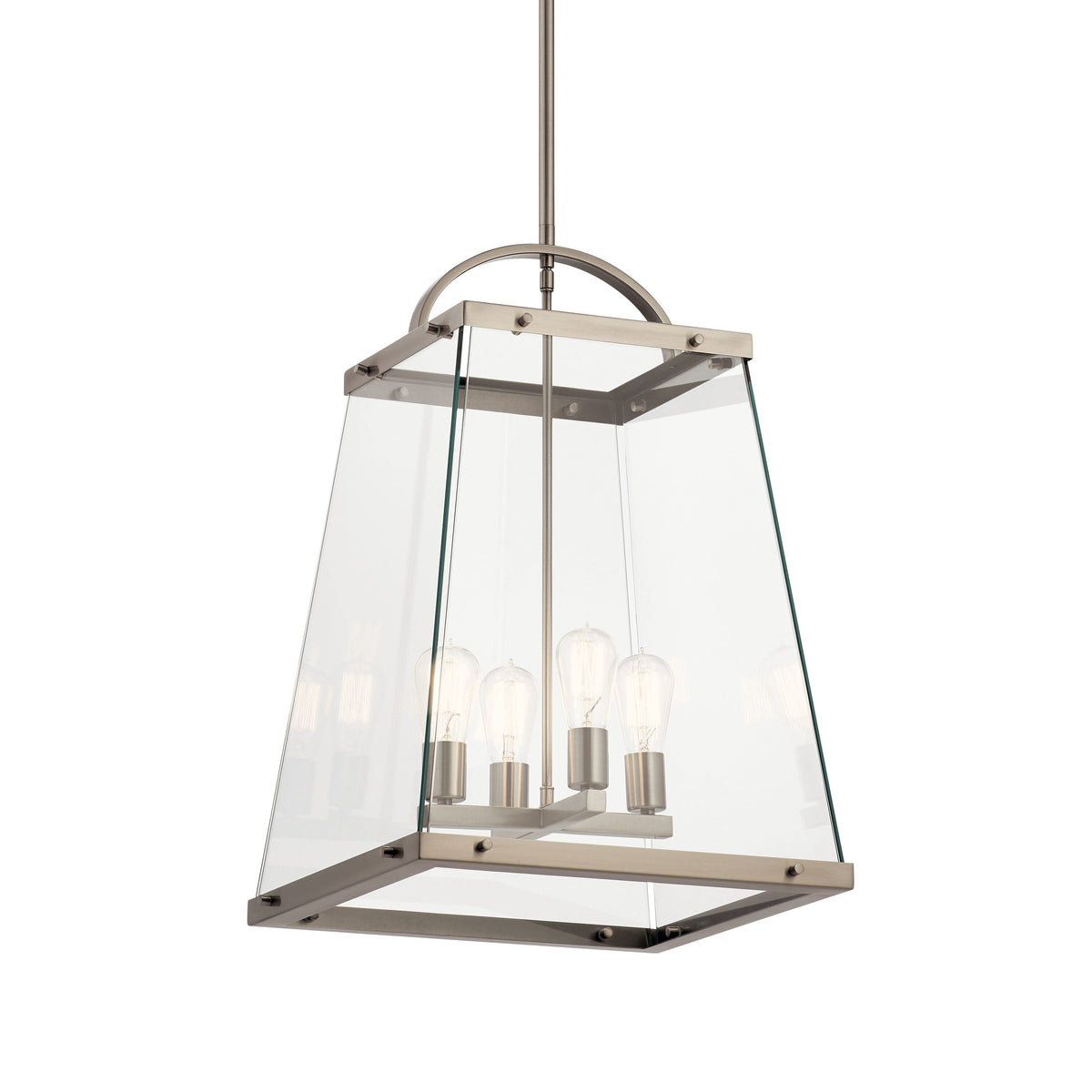 Kichler Darton 4-Light Classic Pewter Transitional Clear Glass Lantern Large Hanging Pendant Light