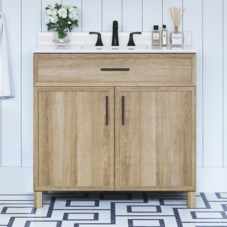 Style Selections Dolton 36-in Natural Oak Undermount Single Sink Bathroom Vanity with White Engineered Stone Top
