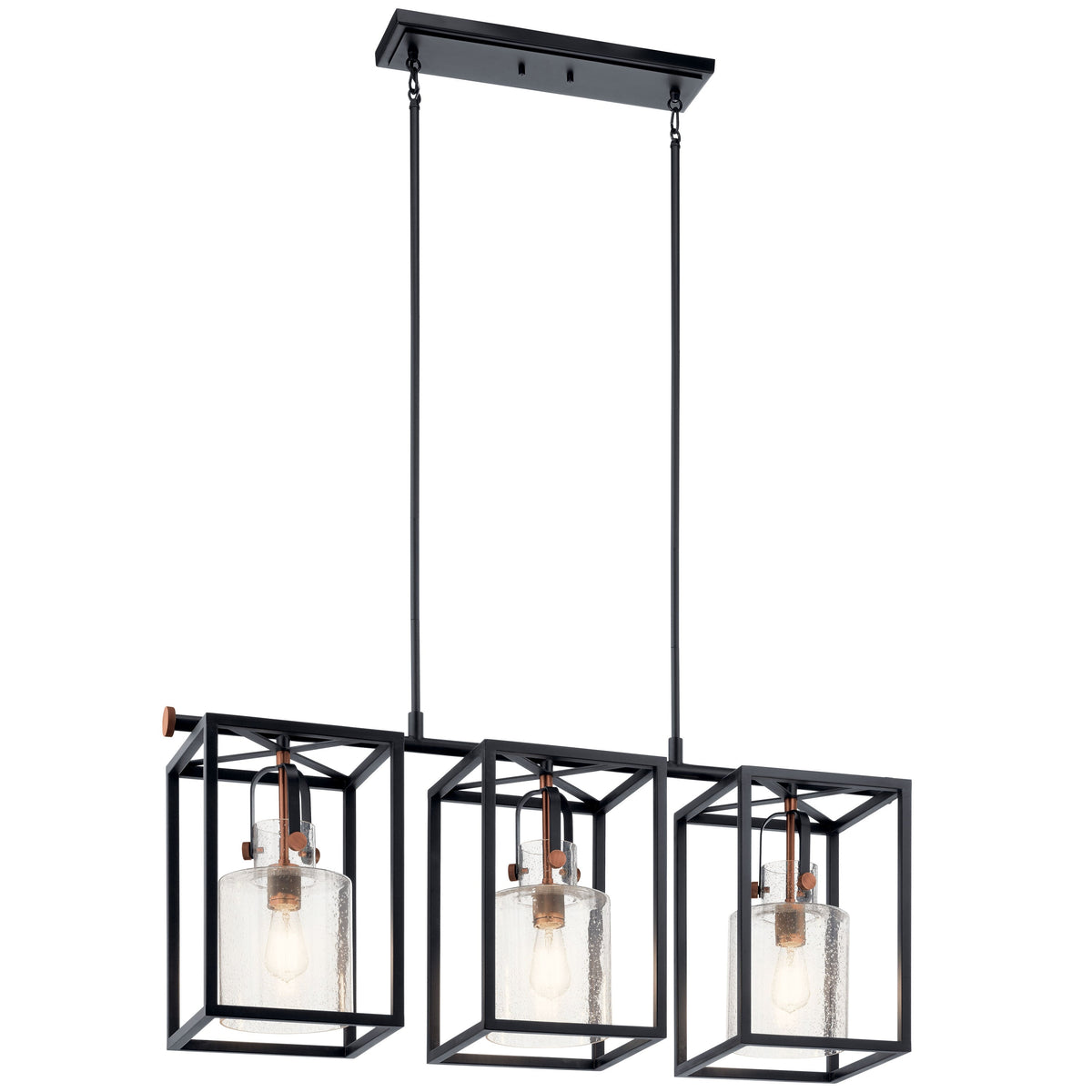 Kichler Kitner 3-Light Black and Antique Copper Industrial Dry Rated Chandelier