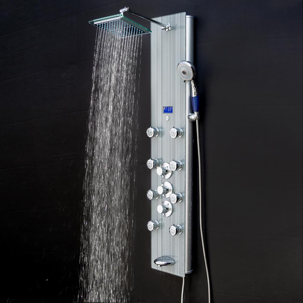 AKDY 52-in Grey Stripe Pattern Tempered Glass 8-Spray Shower Panel System with Valve