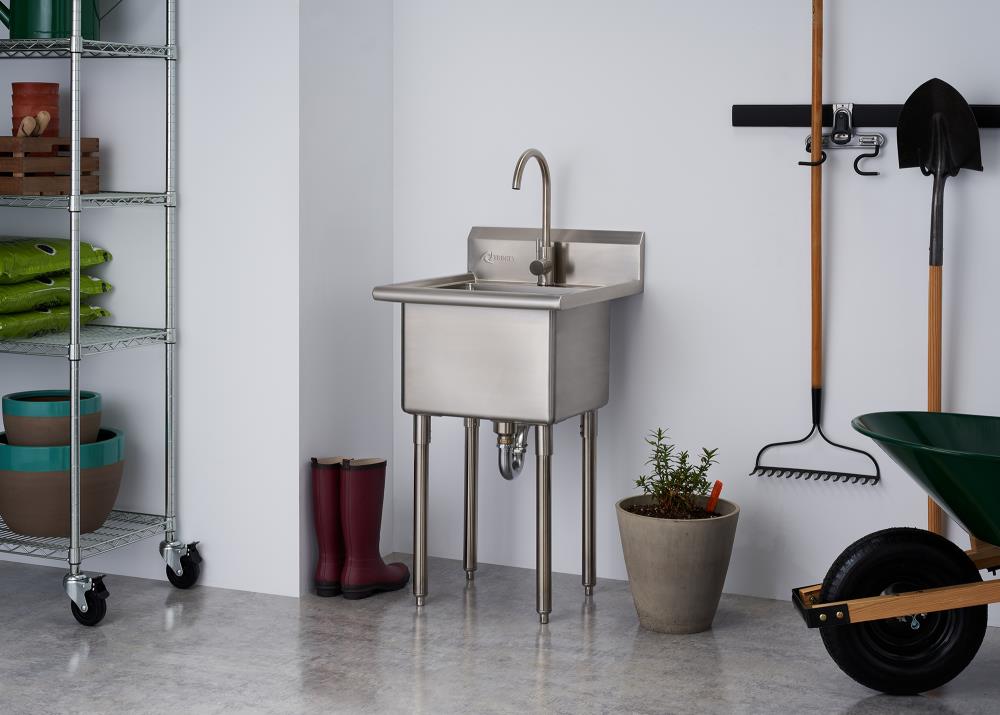 TRINITY NSF Certified 24-in Stainless Steel Freestanding Utility Tub with Faucet