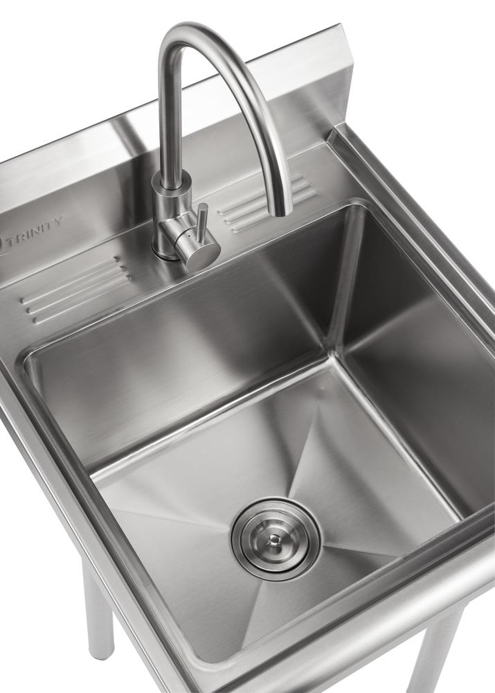 TRINITY NSF Certified 24-in Stainless Steel Freestanding Utility Tub with Faucet