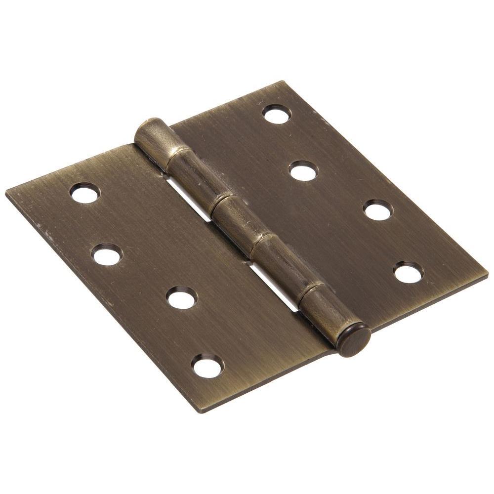 3-1/2 in. Antique Brass Residential Door Hinge with 5/8 in. Round Corner Removable Pin Full Mortise (9-Pack) - Super Arbor