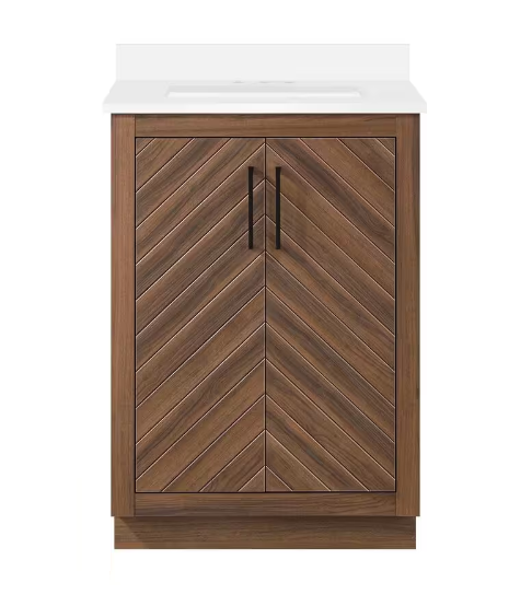 Huckleberry 24 in. W x 19 in. D x 34 in. H Single Sink Bath Vanity in Spiced Walnut with White Engineered Stone Top