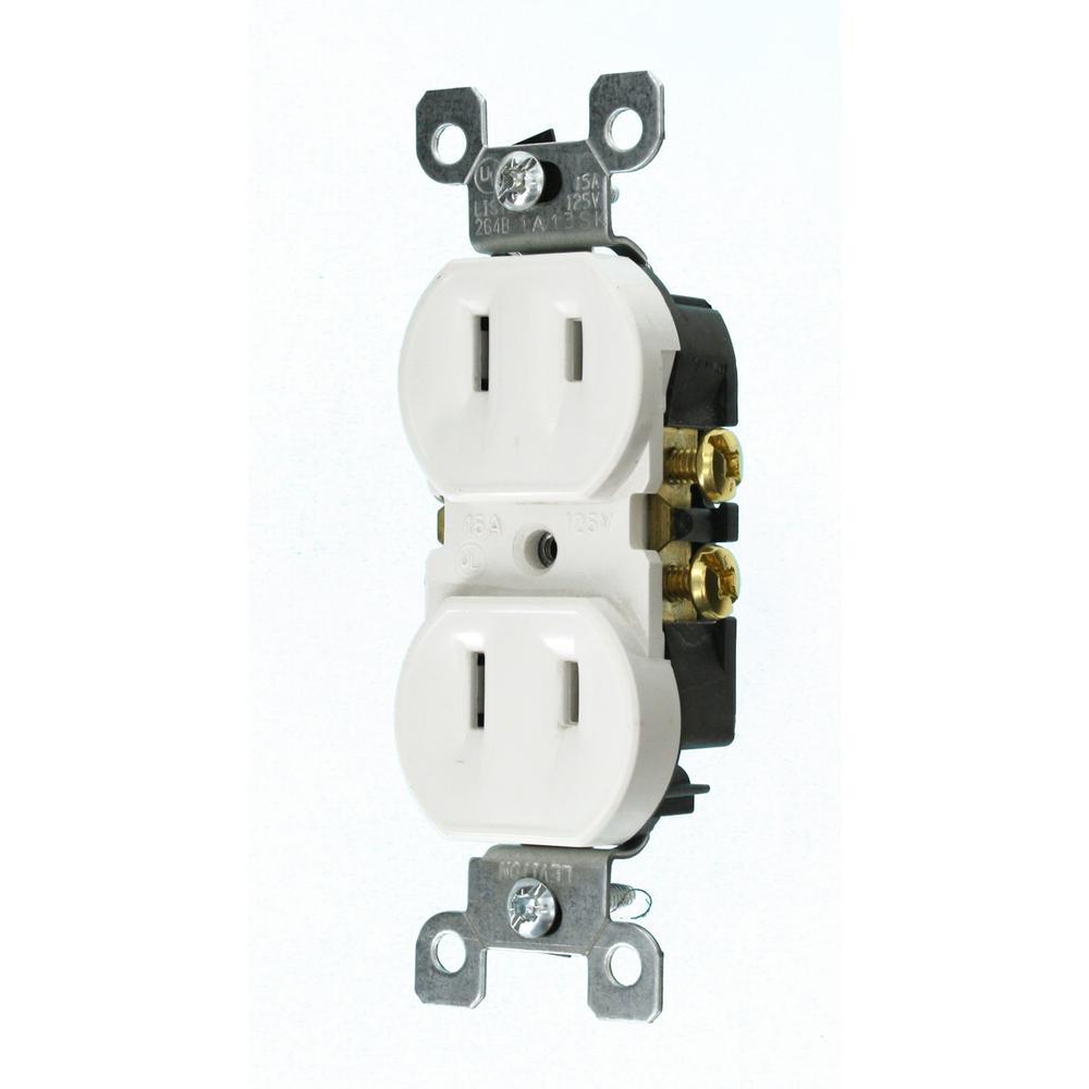 15 Amp 2-Wire Duplex Outlet, White - Super Arbor