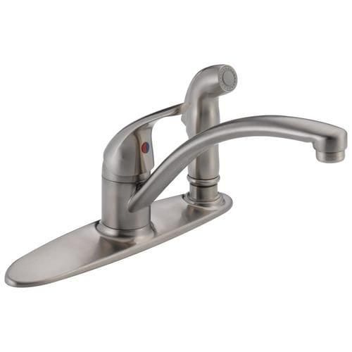 Delta Classic Stainless 1-Handle Deck-Mount Low-Arc Handle Kitchen Faucet (Deck Plate Included)