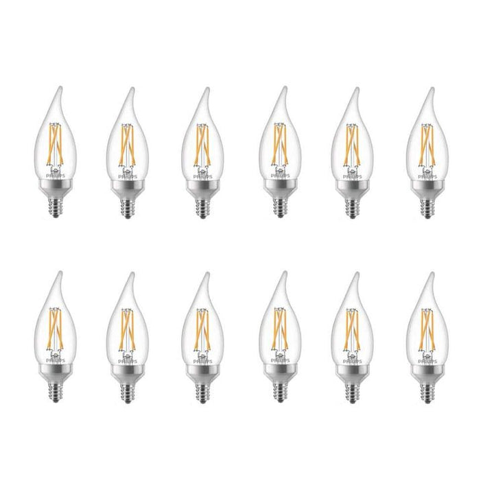 Philips 25-Watt Equivalent B11 Dimmable Warm Glow Dimming Effect LED Candle Light Bulb Bent Tip E12 Soft White (2700K) (12-Pack)