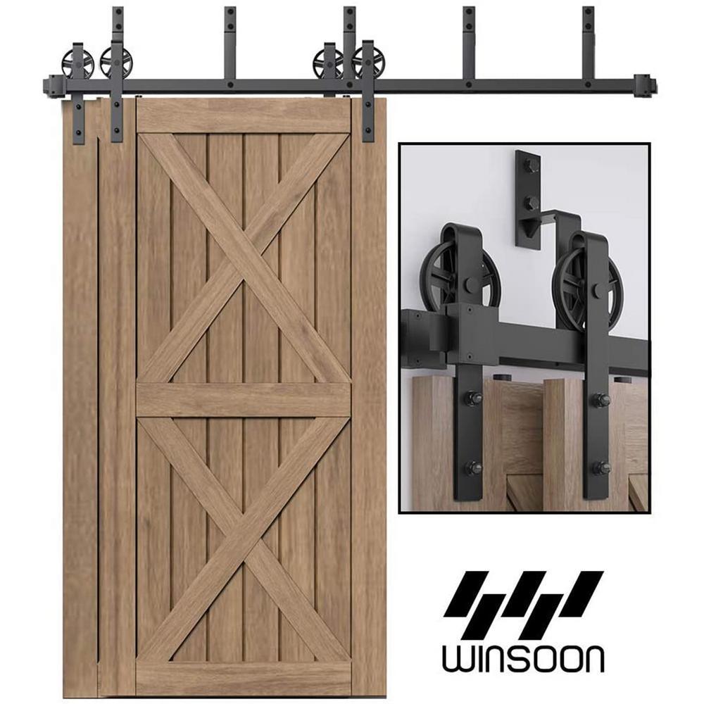 10 ft./120 in. Sliding Bypass Barn Door Hardware Track Kit for Double Doors with Non-Routed Floor Guide - Super Arbor