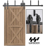 12 ft./144 in. Black Sliding Bypass Barn Door Hardware Track Kit for Double Doors with Non-Routed Floor Guide - Super Arbor