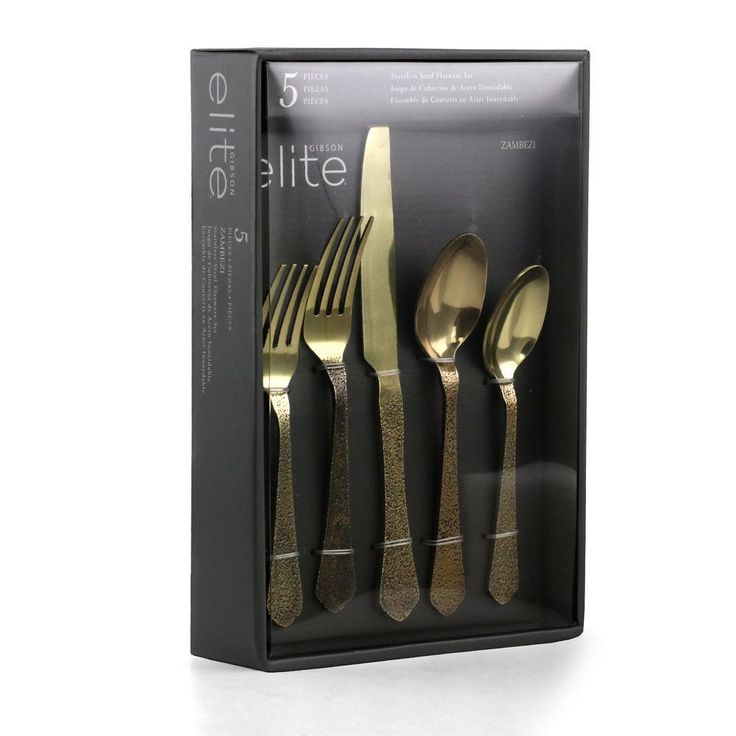 Zambezi 5-Piece Gold Hammer Texture Stainless Steel Flatware Set (Service for 1)