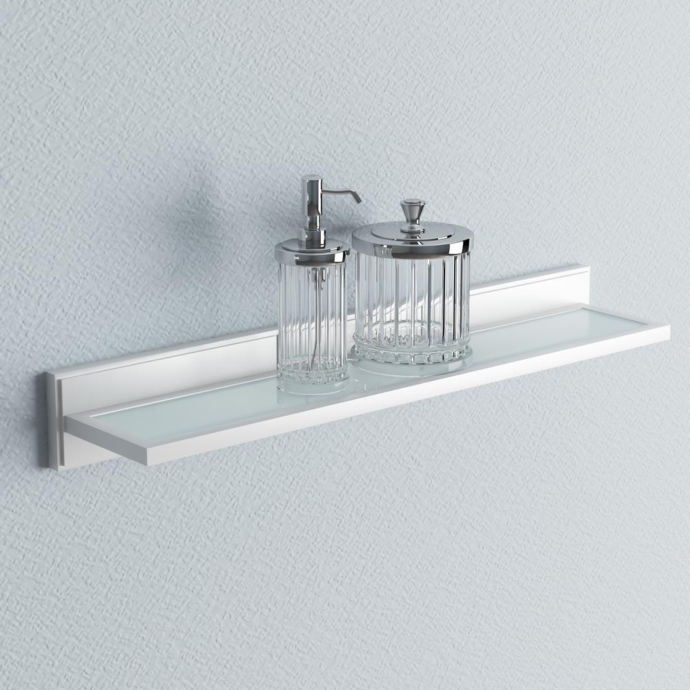 Maine 4.92 in. L x 3.15 in. H x 23.62 in. W Wall-Mounted Opaque Glass Bathroom Shelf in White - Super Arbor