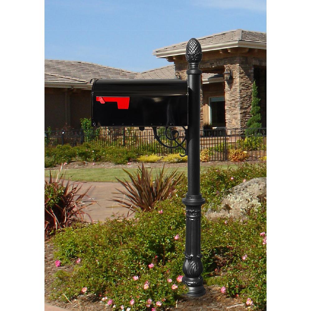 Lewiston Black Decorative Post Mounted Mailbox System with Non-Locking E1 Economy Mailbox - Super Arbor