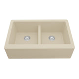 Farmhouse Apron Front Quartz Composite 34 in. Double Bowl Kitchen Sink in Black - Super Arbor