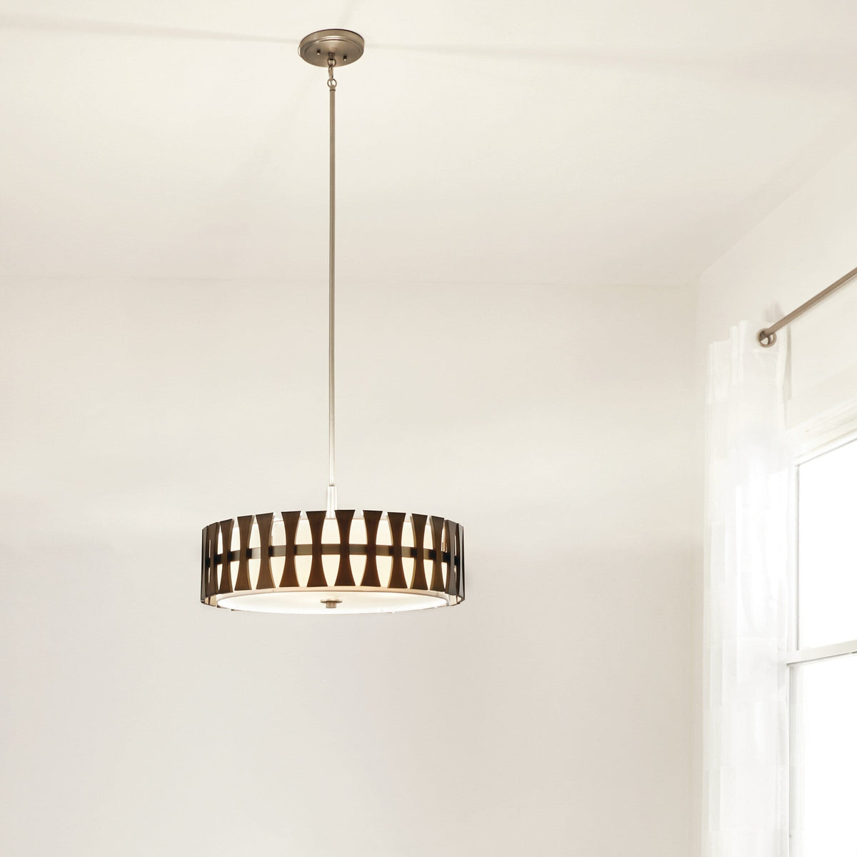 Kichler Cirus 4-Light Auburn Stained Transitional Etched Glass Drum Large Hanging Pendant Light