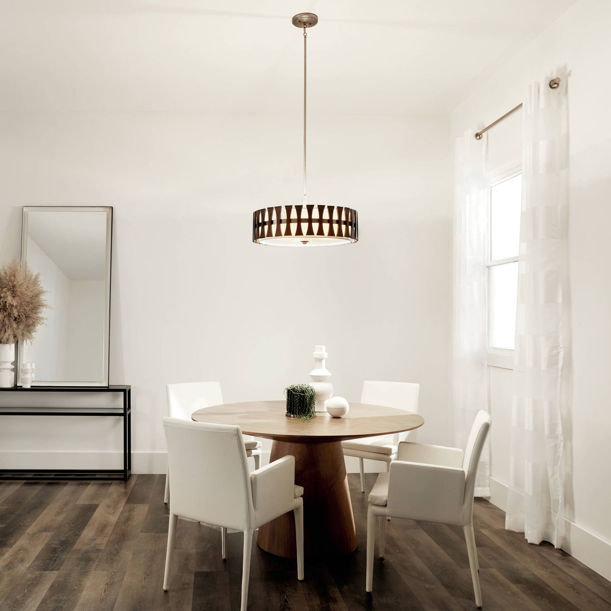 Kichler Cirus 4-Light Auburn Stained Transitional Etched Glass Drum Large Hanging Pendant Light