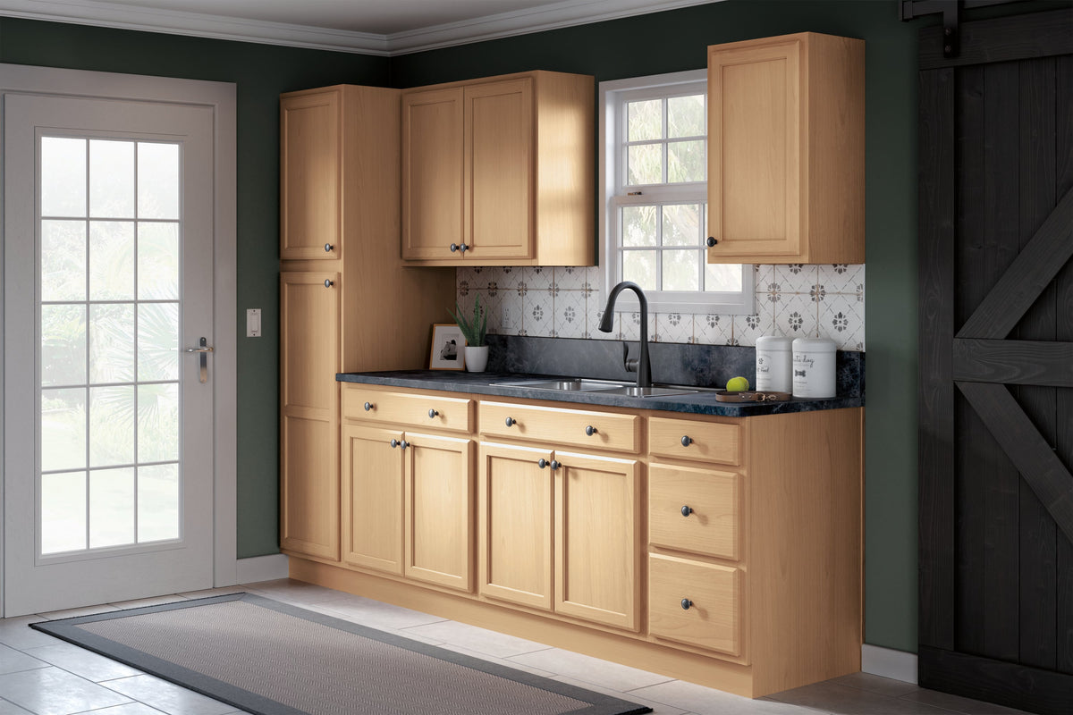 Project Source Oak Brook 30-in W x 18-in H x 12-in D Natural Unfinished Oak Wall Fully Assembled Cabinet (Flat Panel Square Door Style)