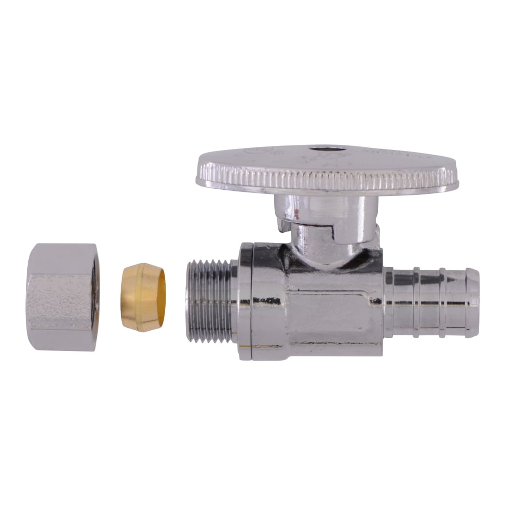 SharkBite Chrome 1/2-in PEX Barb x 3/8-in OD Compression Quarter Turn Straight Valve