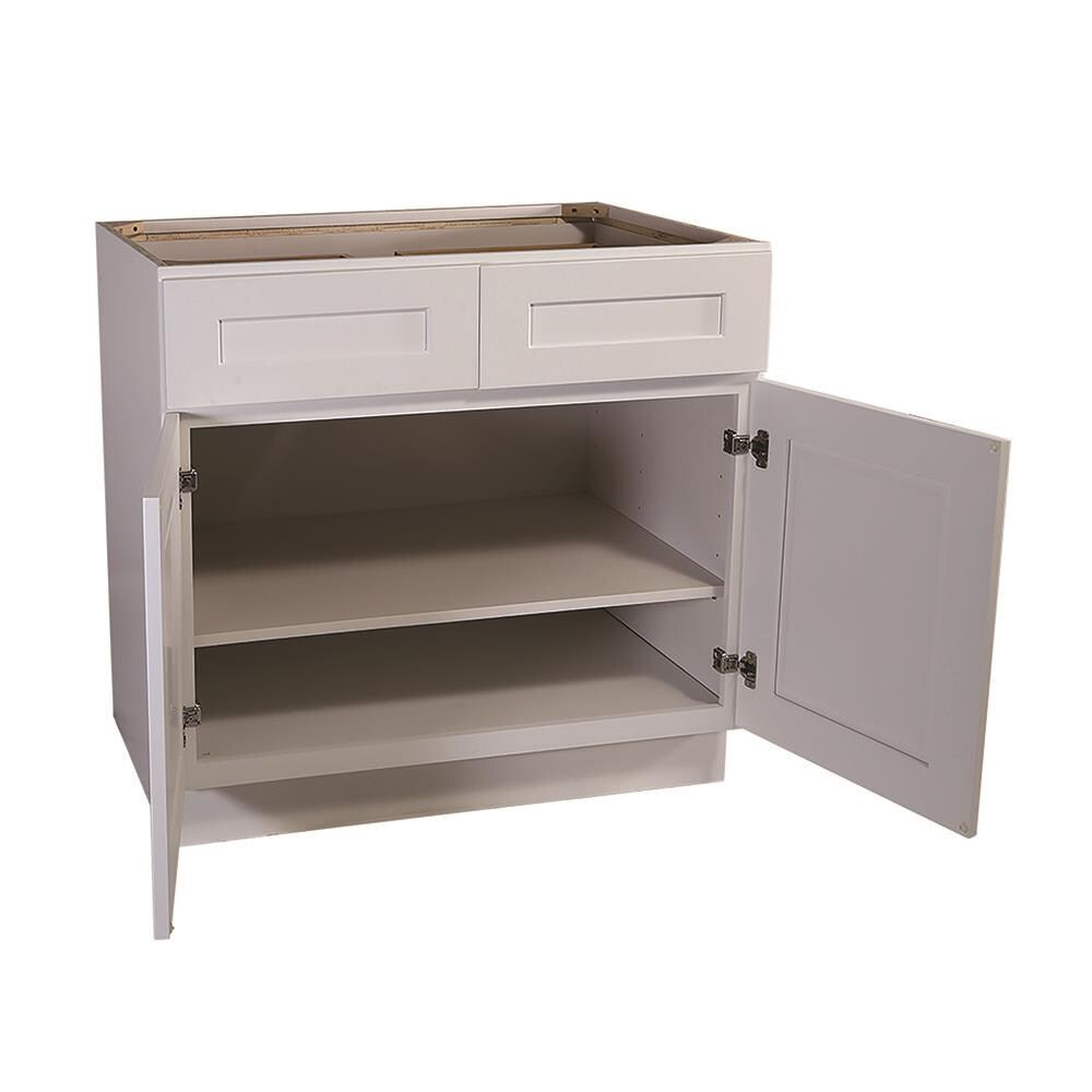 Design House Brookings 36-in W x 34.5-in H x 24-in D White Maple L-shaped 2-Drawers Base Fully Assembled Plywood Cabinet (Recessed Panel Shaker Style)