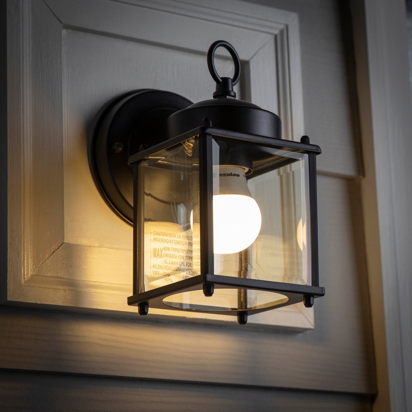 Portfolio Morlake 8.25-in H Matte Black Outdoor Wall Lantern, E26 Medium Base, Beveled Glass
