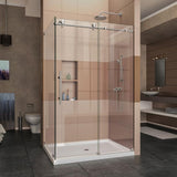 DreamLine Enigma-X 32 1/2 in. D x 48 3/8 in. W x 76 in. H Frameless Corner Sliding Shower Enclosure, Brushed Stainless Steel